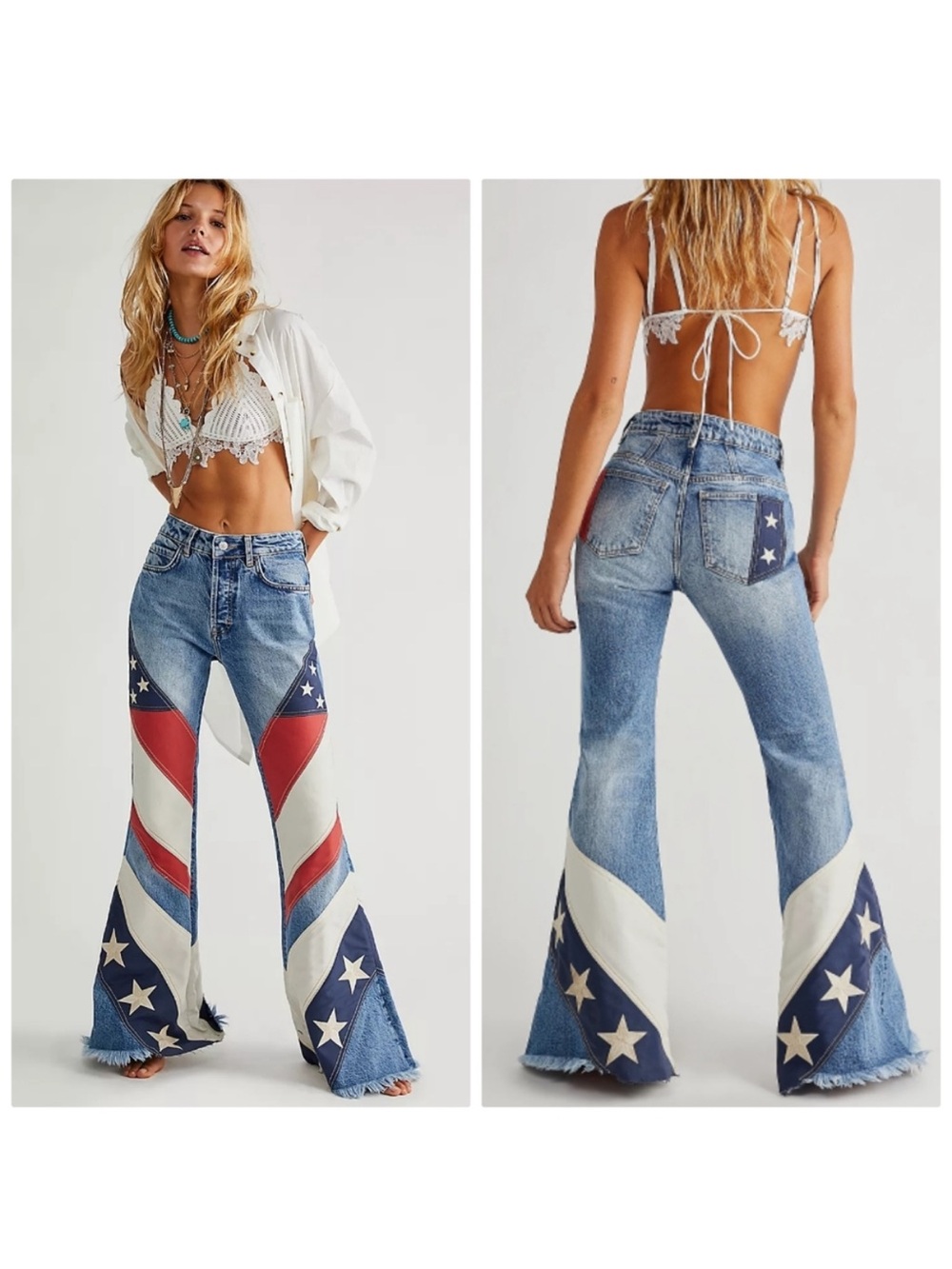 Free People Betsy USA Flare Jeans Flag RARE We the Free Size 30 Women’s NEW NWOT - Picture 1 of 12
